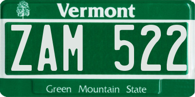 VT license plate ZAM522