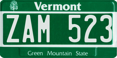 VT license plate ZAM523