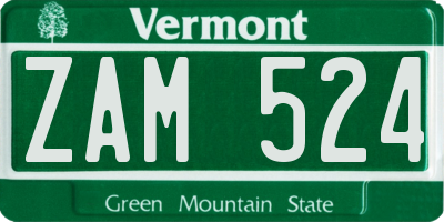 VT license plate ZAM524
