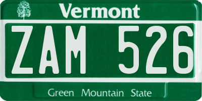 VT license plate ZAM526