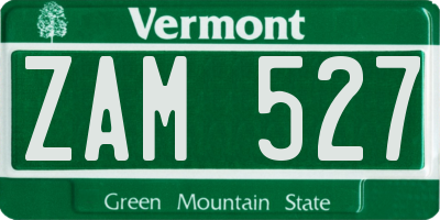 VT license plate ZAM527