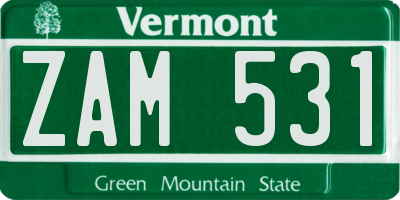VT license plate ZAM531