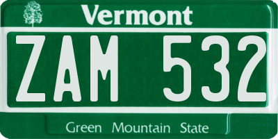VT license plate ZAM532