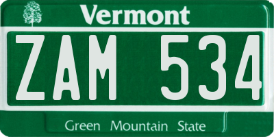 VT license plate ZAM534