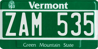 VT license plate ZAM535