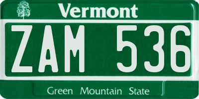 VT license plate ZAM536