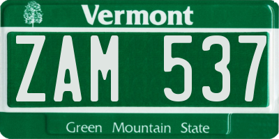 VT license plate ZAM537