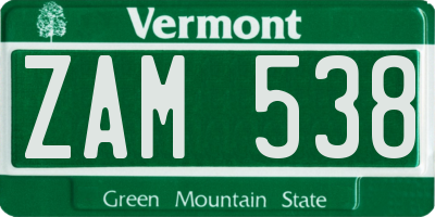 VT license plate ZAM538