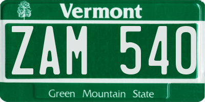 VT license plate ZAM540