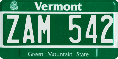VT license plate ZAM542