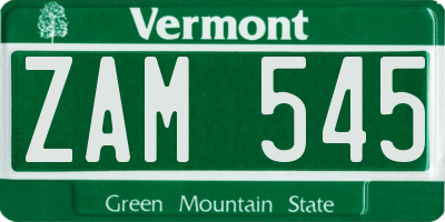 VT license plate ZAM545
