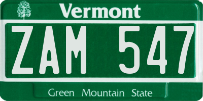 VT license plate ZAM547