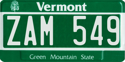 VT license plate ZAM549