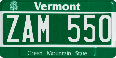 VT license plate ZAM550
