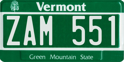 VT license plate ZAM551