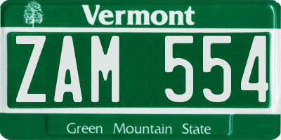 VT license plate ZAM554