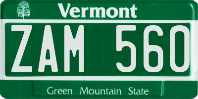 VT license plate ZAM560