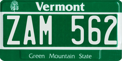 VT license plate ZAM562
