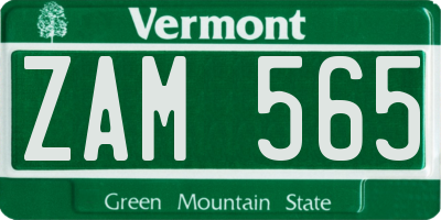 VT license plate ZAM565