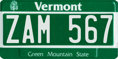 VT license plate ZAM567