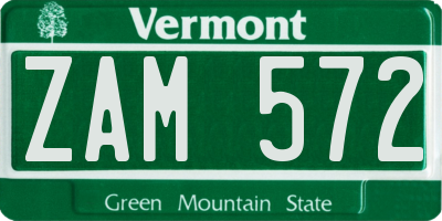 VT license plate ZAM572