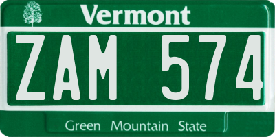 VT license plate ZAM574
