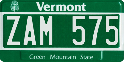 VT license plate ZAM575