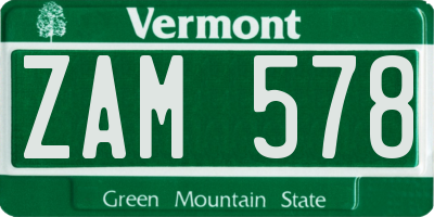 VT license plate ZAM578