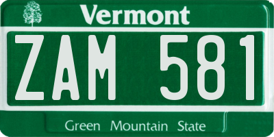 VT license plate ZAM581