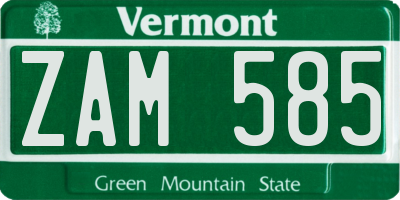 VT license plate ZAM585