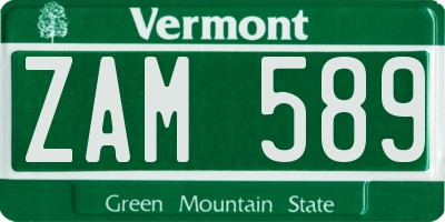 VT license plate ZAM589