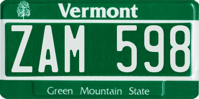 VT license plate ZAM598