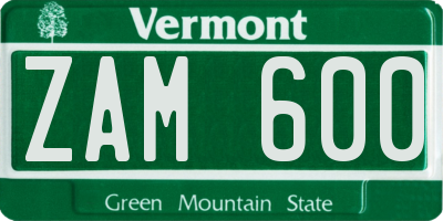 VT license plate ZAM600