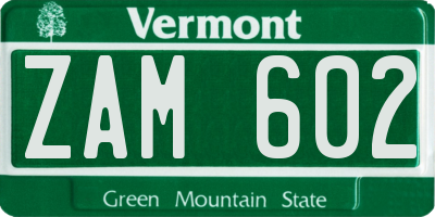 VT license plate ZAM602