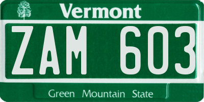 VT license plate ZAM603