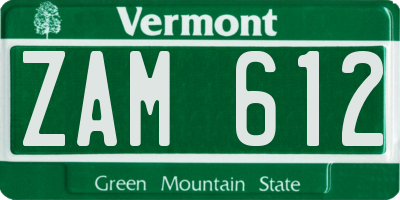 VT license plate ZAM612
