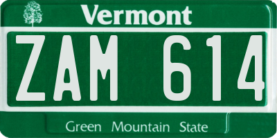 VT license plate ZAM614