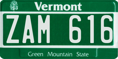 VT license plate ZAM616