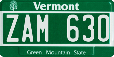 VT license plate ZAM630