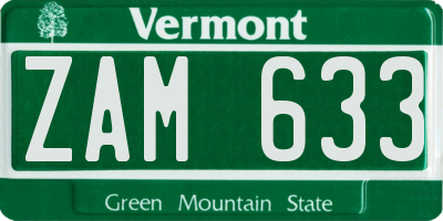 VT license plate ZAM633