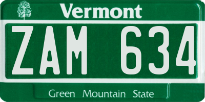VT license plate ZAM634