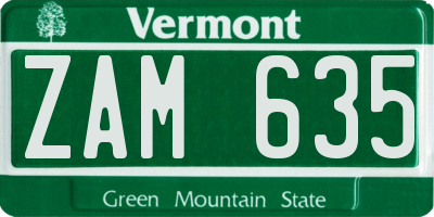 VT license plate ZAM635
