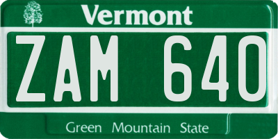 VT license plate ZAM640