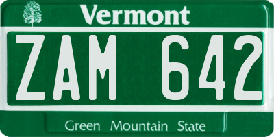VT license plate ZAM642
