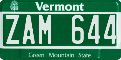 VT license plate ZAM644