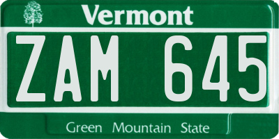 VT license plate ZAM645