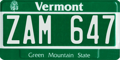 VT license plate ZAM647