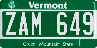VT license plate ZAM649