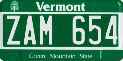VT license plate ZAM654
