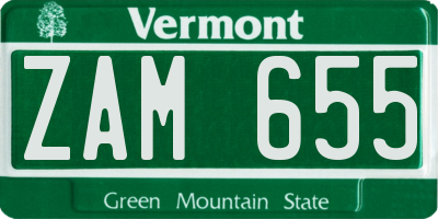 VT license plate ZAM655